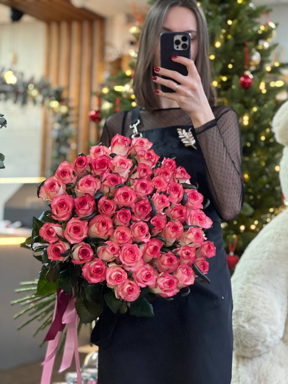Букет 51 роза Джумилия под ленту