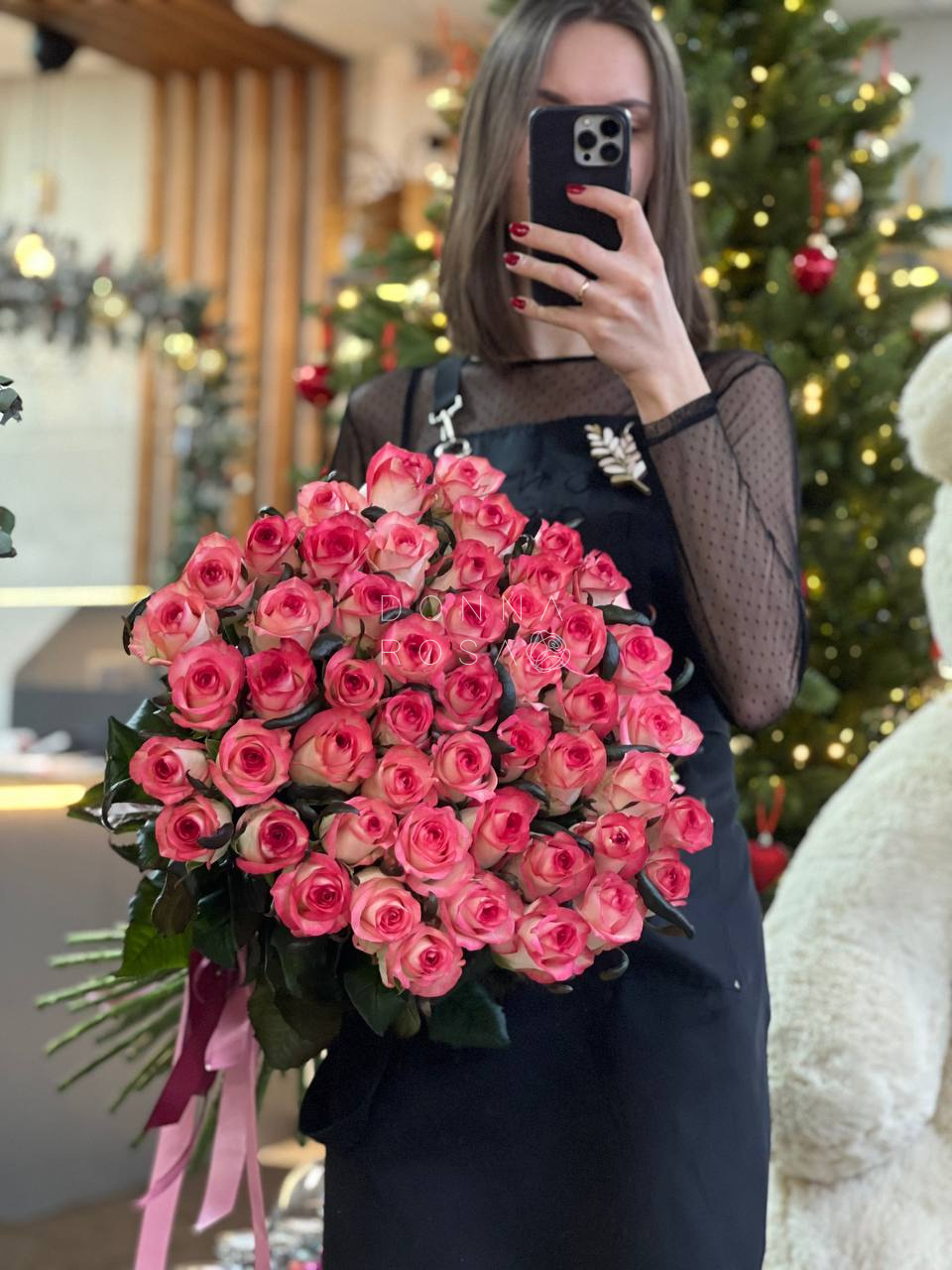 Букет 51 роза Джумилия под ленту