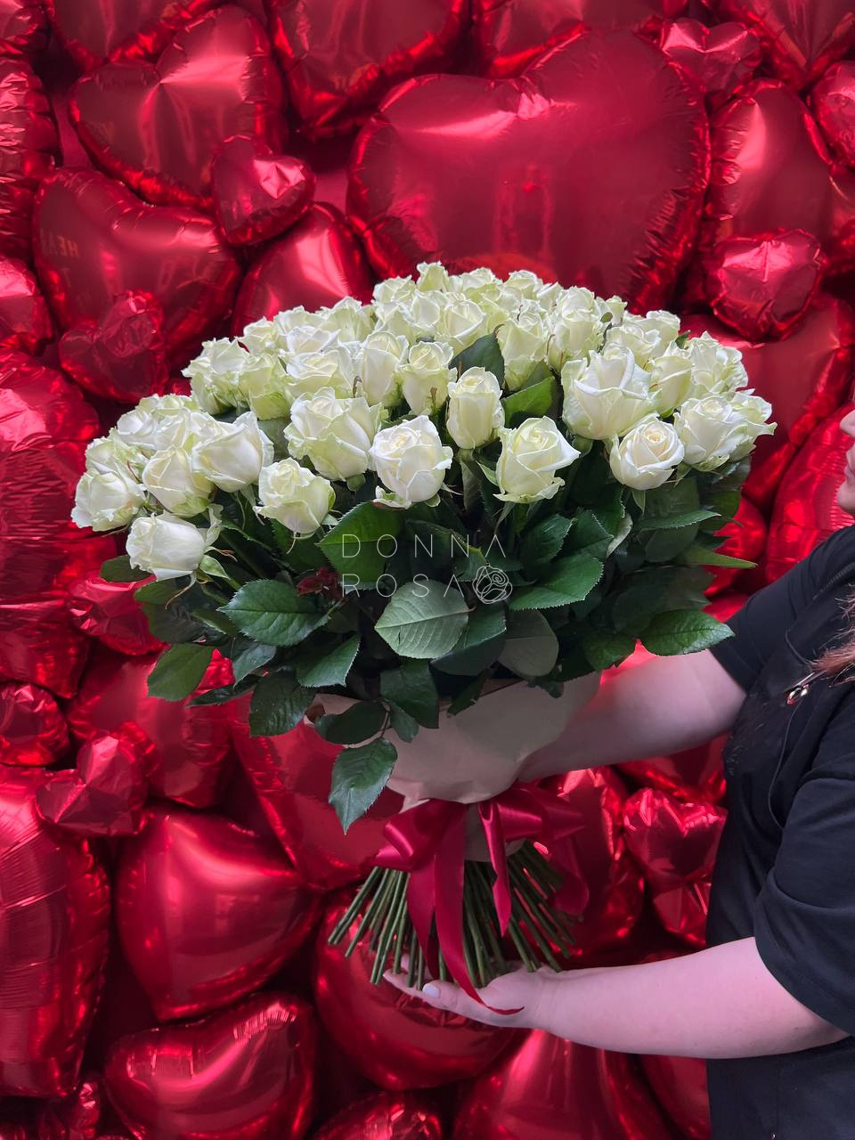 Букет из 101 розы Аваланж с Лентой 