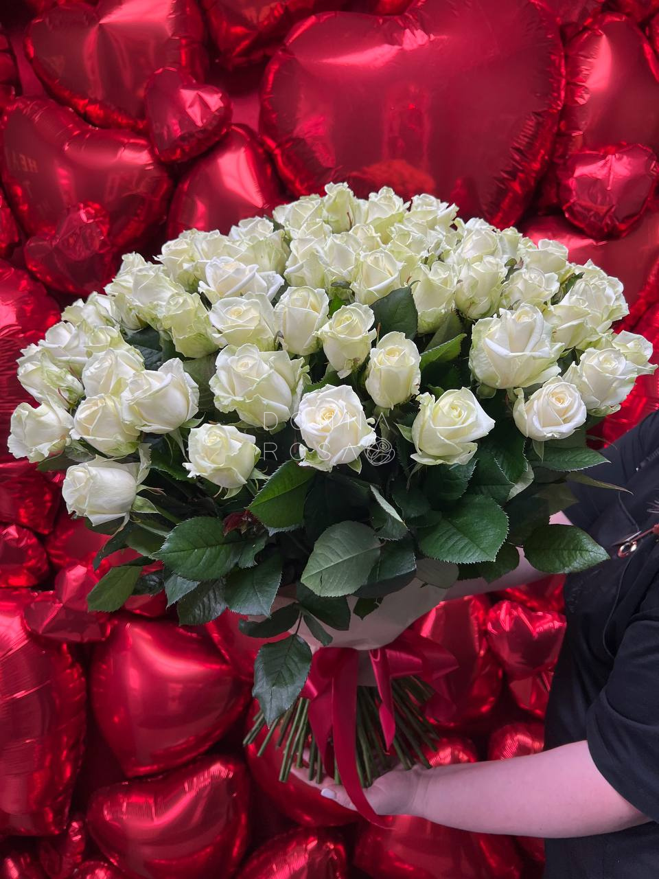 Букет из 101 розы Аваланж с Лентой 